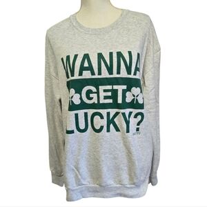 Vintage Y2k Wanna Get Lucky St. Patrick's Day Gray Sweatshirt